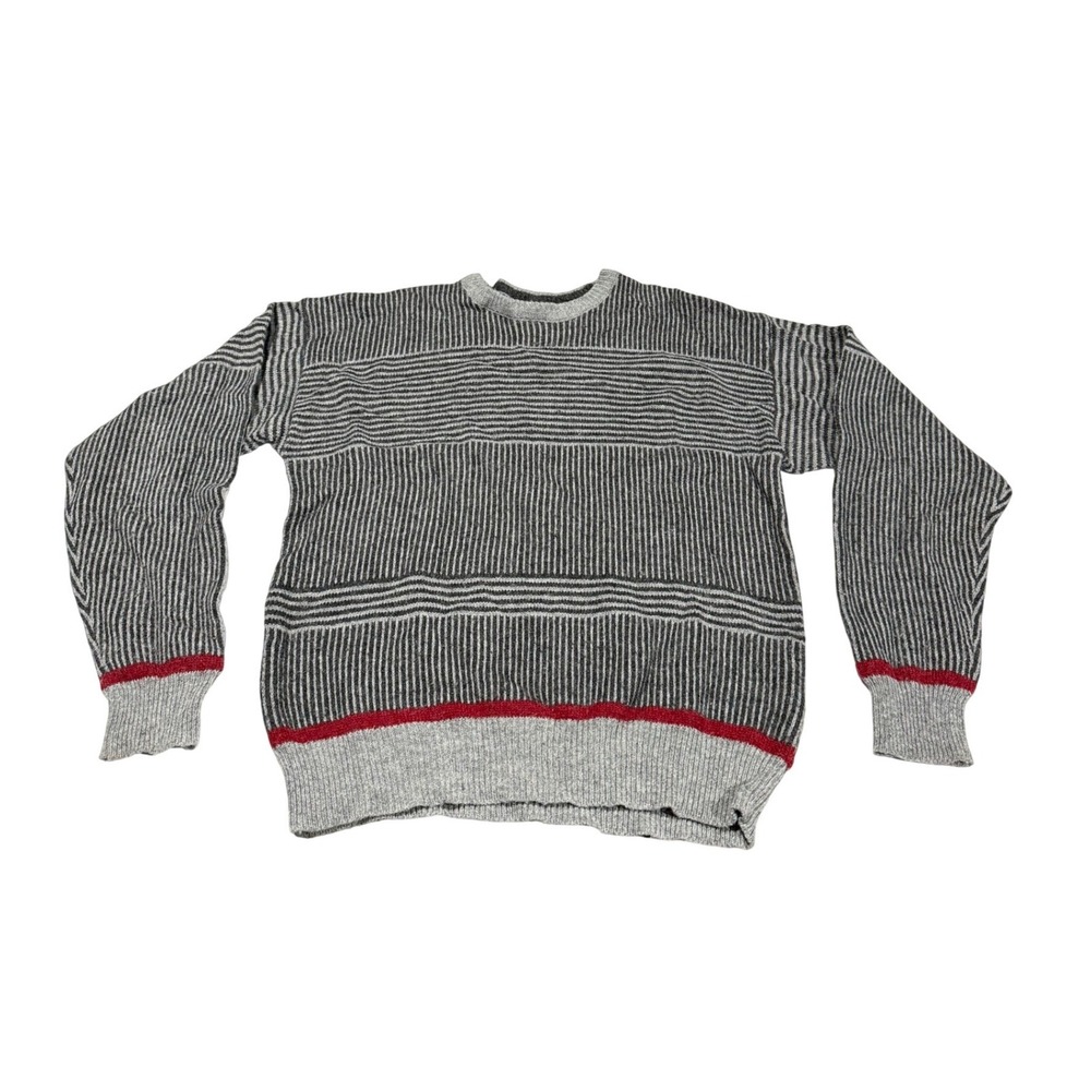 Peter England Vintage 80s Striped Wool Blend Crewneck Sweater Mens Large